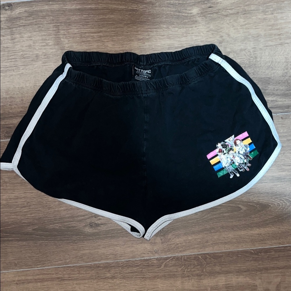 Hot Topic Black Athletic Shorts with White Trim and Rainbow Detail